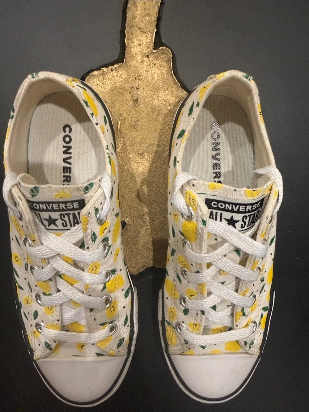 Converse All Star Kids White Low Top Sneakers with Yellow Lemon Print